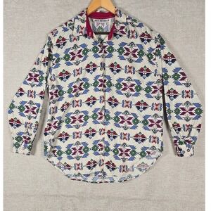 Vtg Red Rover Aztec Shirt Men L‎ Southwestern Tribal Cotton Button Up Geometric